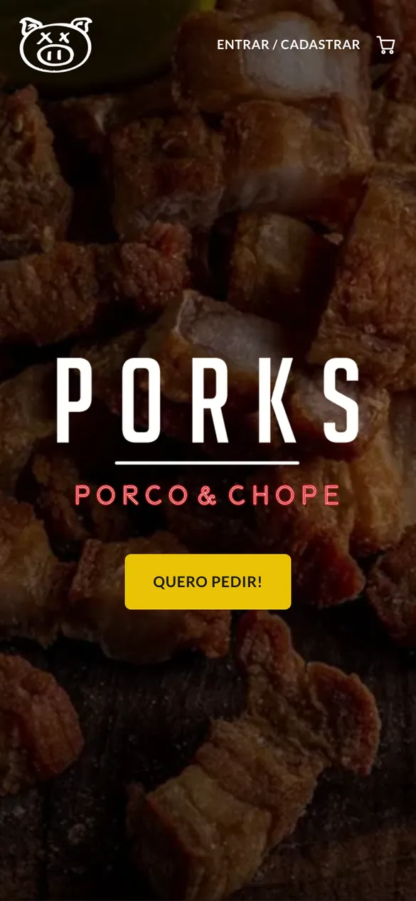 Site do restaurante aberto no celular, com a logo e o botão Quero pedir