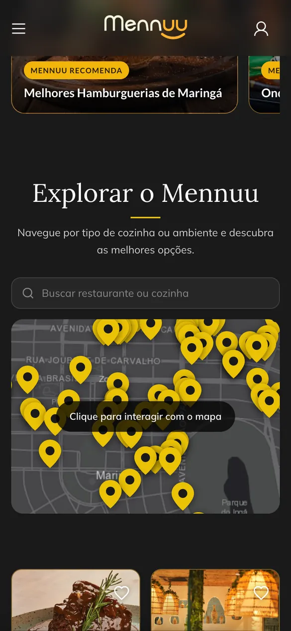 Mennuu no celular: guias recomendados e mapa com os restaurantes da cidade