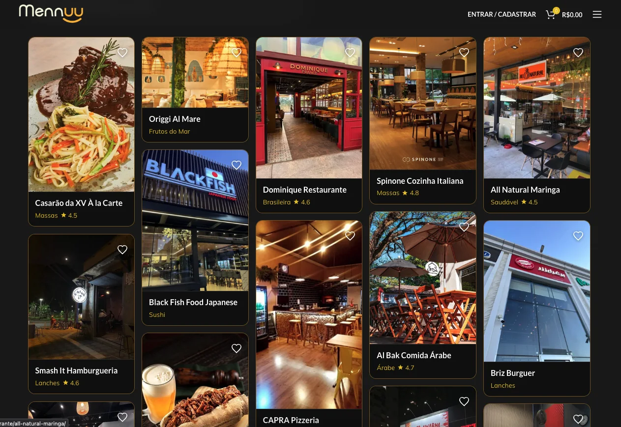 Mennuu, lista de restaurantes